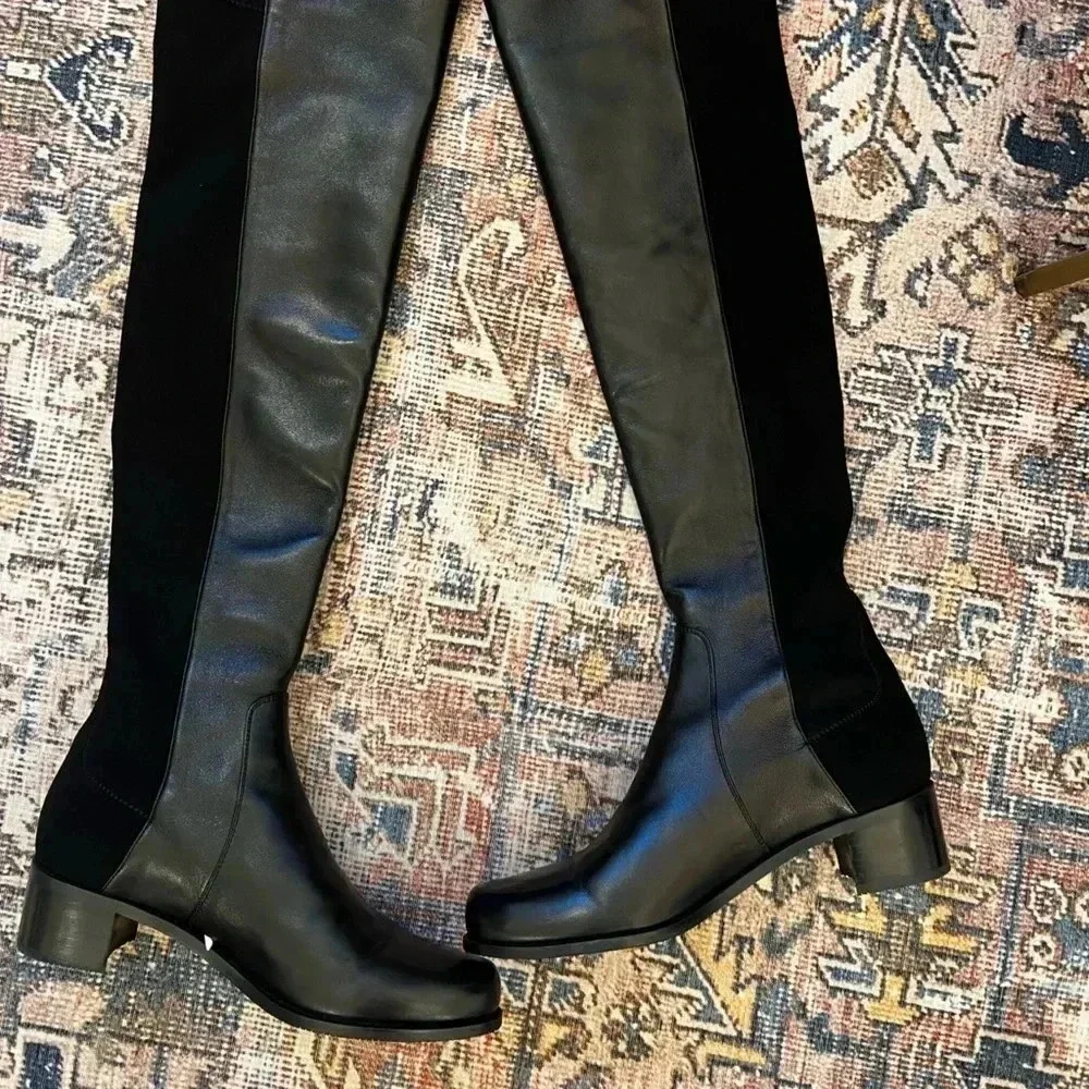 Stuart Weitzman Reserve Black Leather Over the Knee Boots Size